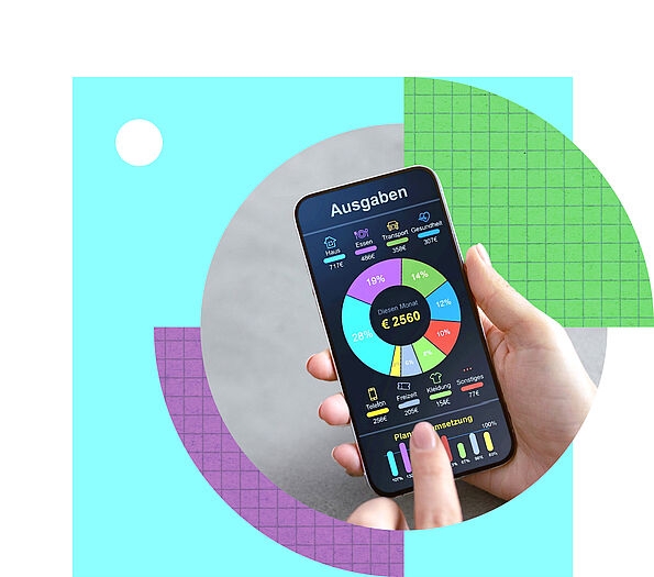 Eine Hand hält ein Smartphone, auf dem eine Finanz-App geöffnet ist.