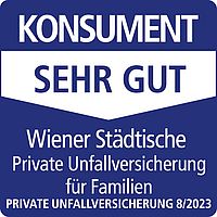 Testsiegel Konsument 2023. Sehr gut im Bereich der privaten Unfallversicherung für Familien.