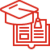 Grafische Icon Darstellung eines Buches und eines Doktorhutes