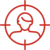 Grafische Icon Darstellung einer Person, welche umrandet von einer Zielscheibe ist
