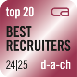 Auszeichnungssiegel von Best Recruiters 2024/2025 für Österreich, Deutschland, Schweiz.