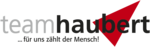 Haubert Logo Logo von Team Haubert. Schriftzug in schwarz mit rotem Dreieck.
