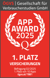 Siegel für den App Award 2025 für den 1. Platz für losleben.