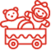 Grafische Icon Darstellung eines Kinderwagens indem ein Mädchen mit ihrem Kuscheltier sitzt