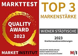Markttest Quality Award Siegel Markenstärke im Bereich Krankenzusatzversicherung - TOP 3 Platzierung für Wiener Städtische.
