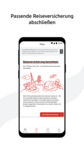 Ein Smartphone wird dargestellt auf dem der Abschluss der Reiseversicherung in der losleben-App dargestellt wird.