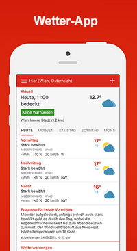 Das Bild zeigt einen Screenshot von der WetterService App.