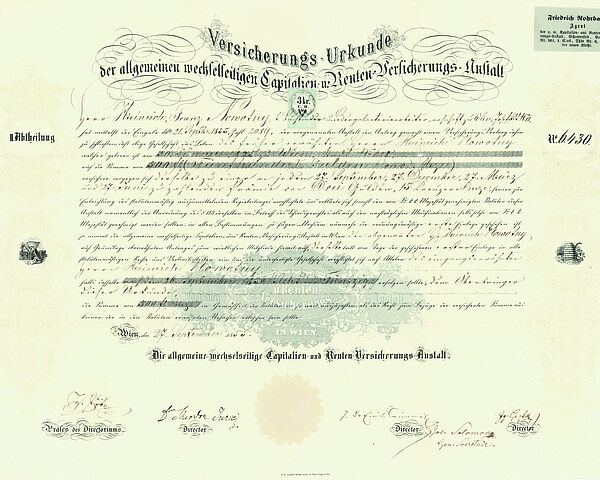 Versicherungsurkunde von Friedrich Rohrbach.