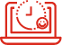 Grafische Icon Darstellung eines Computers mit einer inkludierten Uhr